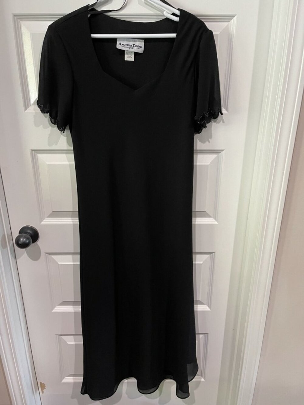 Another Thyme Black Beaded Cocktail Evening Dress Size 10 Short Scalloped Y2K